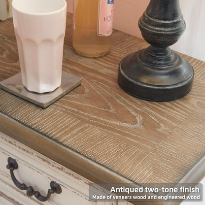 Signature Design by Ashley Realyn Traditional Cottage 1 Drawer Nightstand with Dovetail Construction & Open Display Shelf, Chipped White, 27" Tall, Distressed Brown