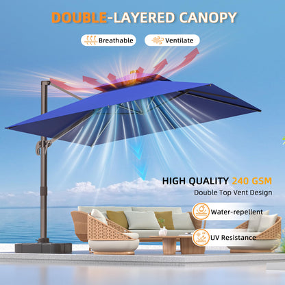 ORYNTREX 10' X 13' Outdoor Patio Umbrella Large Rectangle Cantilever Umbrella Heavy Duty 360°Rotation Offset Umbrella for Garden Deck Pool Patio,Navy Blue