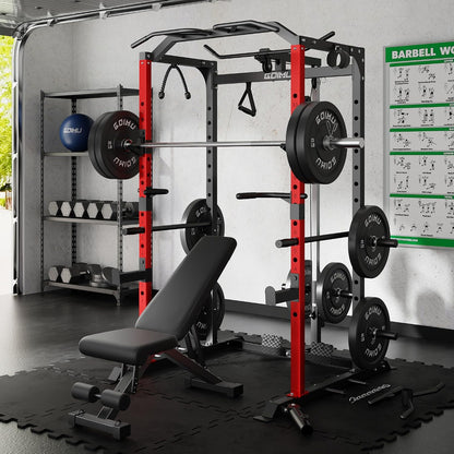 Goimu C1-V4 Power Cage, 2000LBS Squat Rack with LAT Pulldown, Multi-Function Weight Cage Strength Training Machine, Workout Cage with More Attachments for Home Gym Garage (RD Power Cage C1)