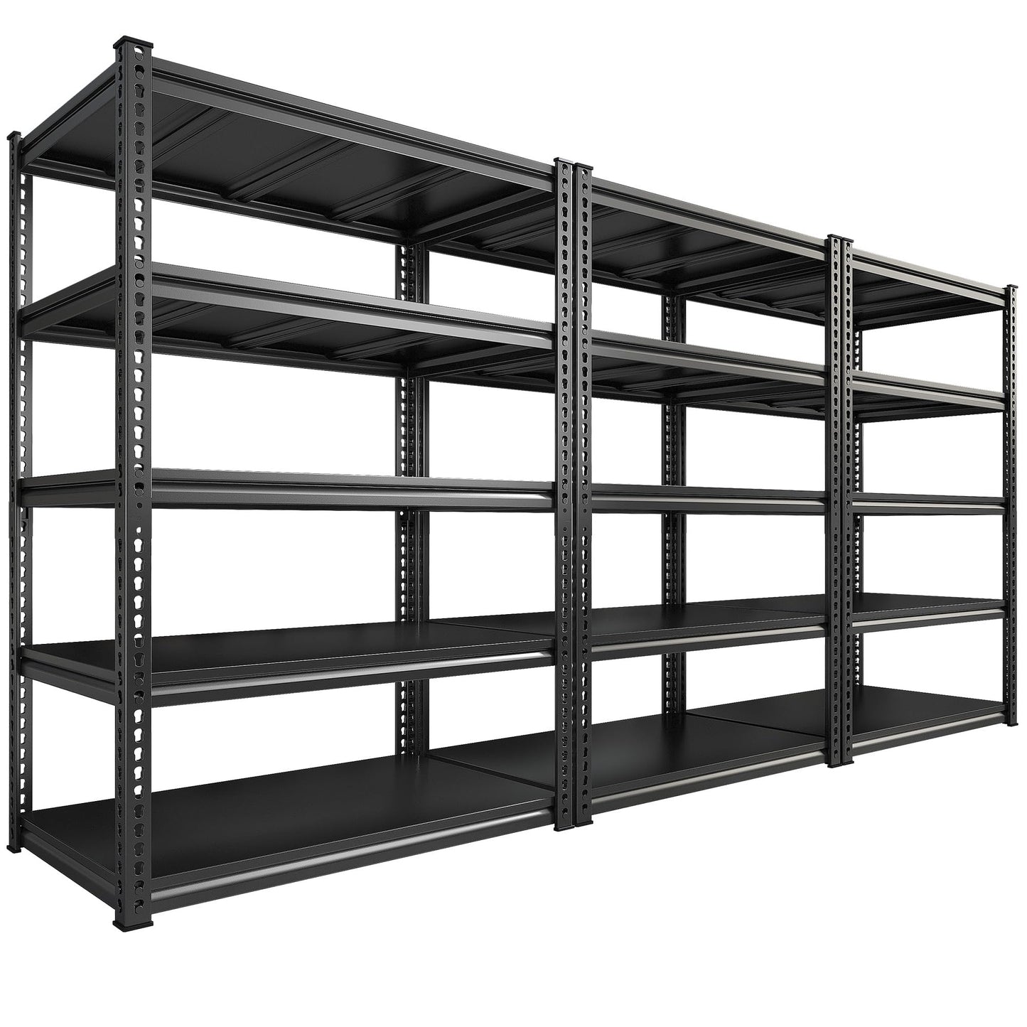 REIBII 72" H Garage Shelving Load 2500 LBS, Heavy Duty Storage Shelves, 5-Tier Adjustable Garage Shelves for Warehouse, Basement, 72" H x36 W x18 D, Black, 3 Pack