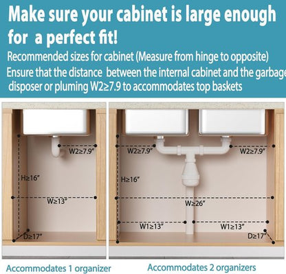 Liuoud Under Sink Organizer - 2 Pack Adjustable 2-Tier Storage Solution for Kitchen & Bathroom Cabinets - White
