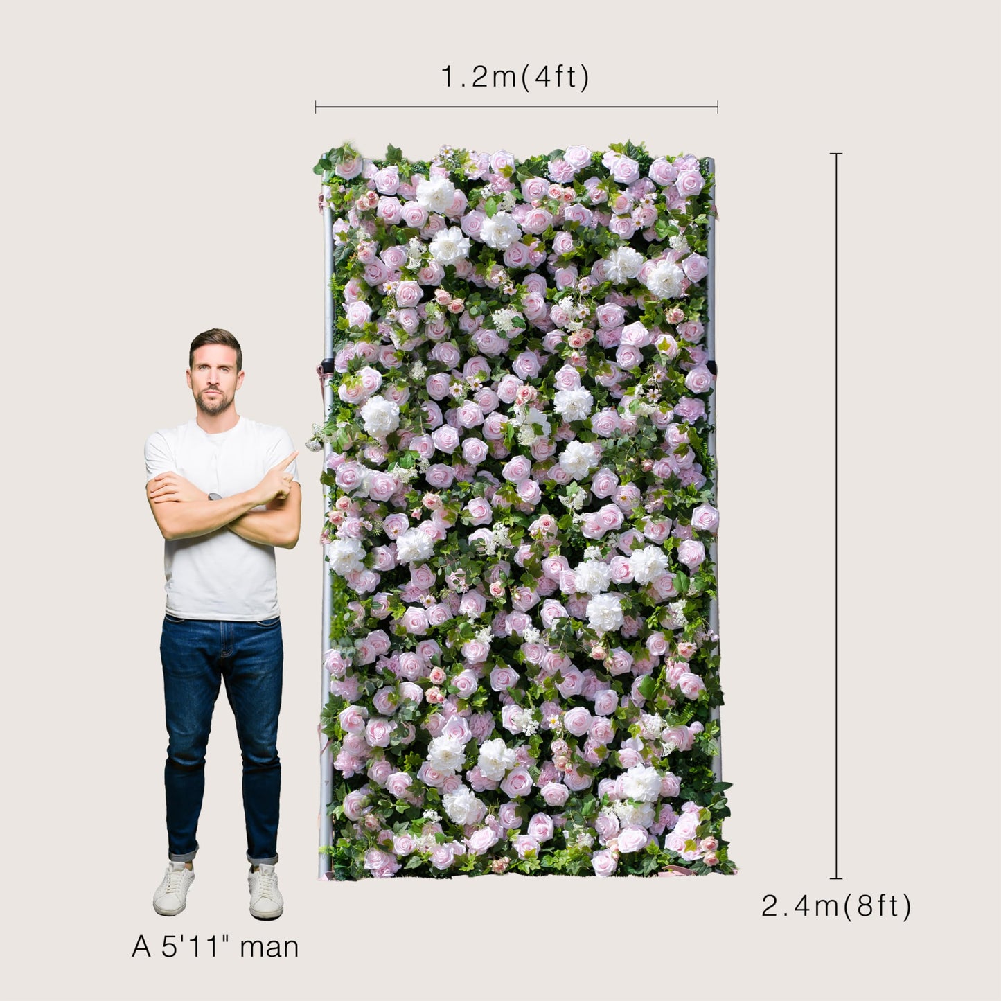 Artificial Luxury‌ Flower Wall Panels, Gorgeous 3D Silk Floral Backdrop for Wedding, Baby Show, Party and Home Decor, Quick Assembly/Storage, Both Eco ＆ Pet Friendly, 4ft*8ft