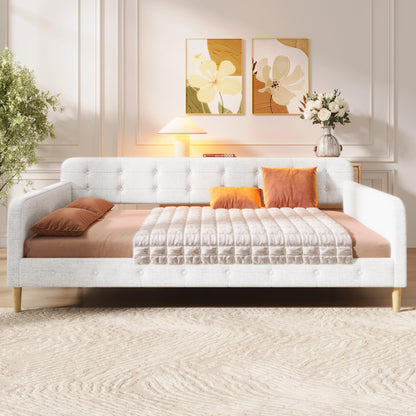 Merax 85" Queen Size Linen Upholstered Daybed with 4 Support Legs,Beige