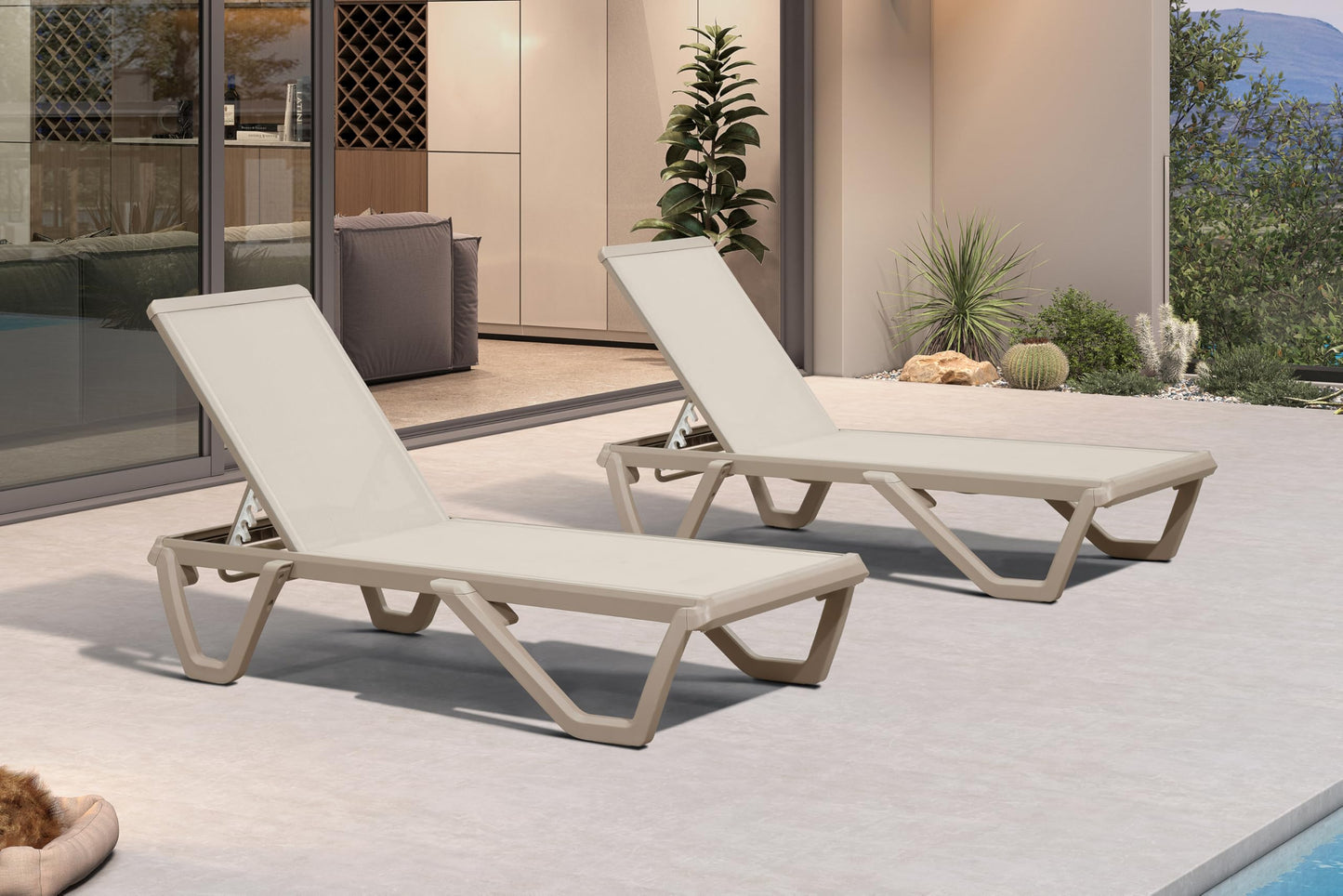 PURPLE LEAF Outdoor Chaise Lounge Chair Set of 2 Pool Lounge Chair with Champagne Aluminum Plastic Stackable Patio Lounge Chair for Poolside Sunbathing Beach Deck Yard, Beige