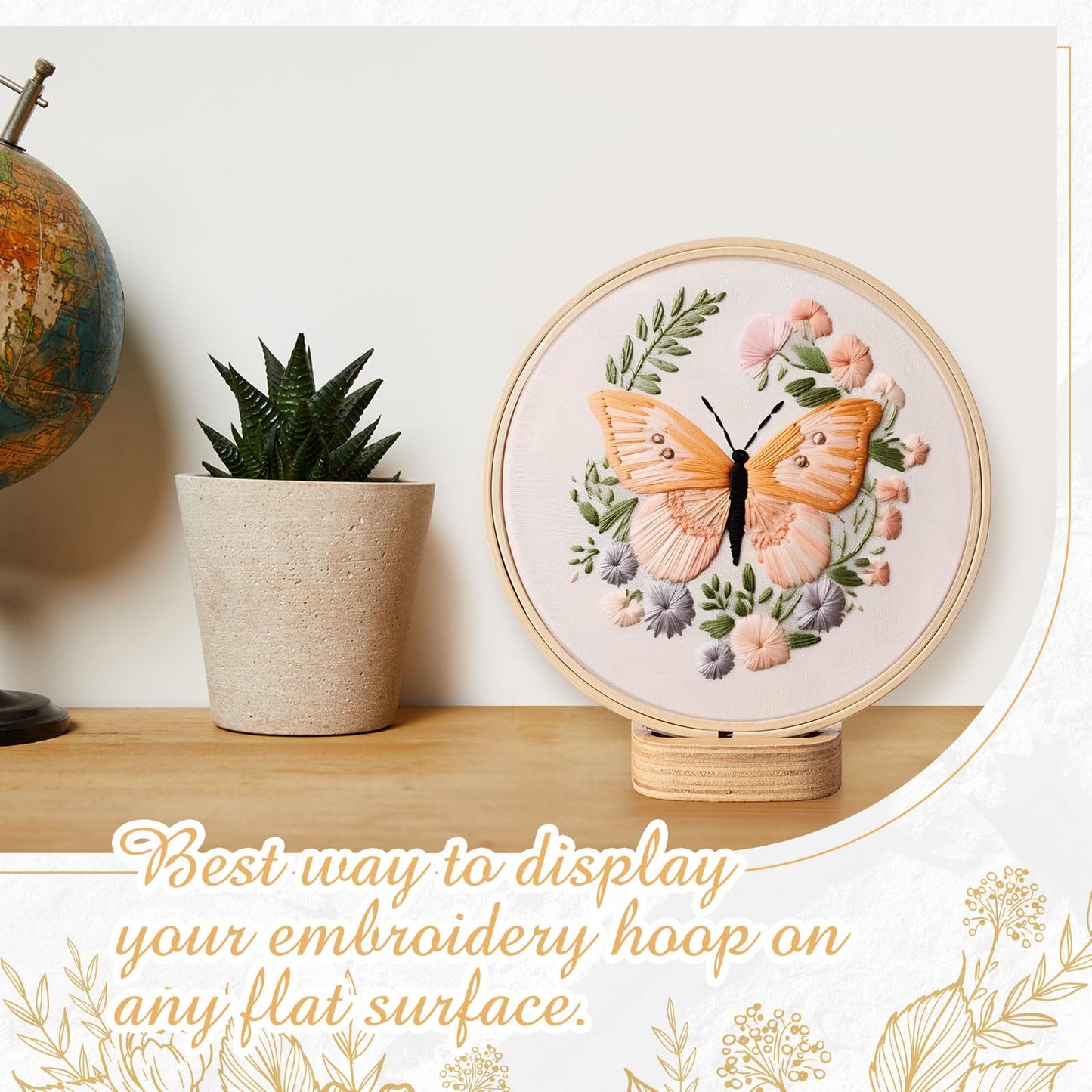 Juexica 5 Pcs Embroidery Hoop Display 3 x 2.76 Inches Embroidery Hoop Holder Wooden Base Hidden Screw Design DIY for Cross Stitch Accessories Decor