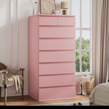 Jocoevol Pink Tall 8 Drawer Dresser for Bedroom,Dressers & Chests of Drawers with Jewelry Storage,Wood Storage Dresser with Deep Drawers for Living Room Hallway Entryway(55.3" L*23.6" W*15.7")
