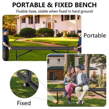 Sunnibety 8 Feet Heavy Duty Metal Park Bench for Outside, Outdoor Bench with Portable Frame, Commercial Benches for Shopping Mall, Store, Park, Patio, Deck, Black