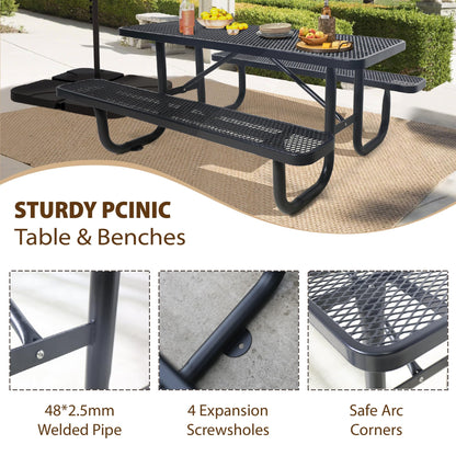 4FT Metal Picnic Tables for Outdoors, Commercial Rectangular Picnic Table and Bench Set for Outside, Patio, Garden, Backyard, Porch, Surface Mount, Black