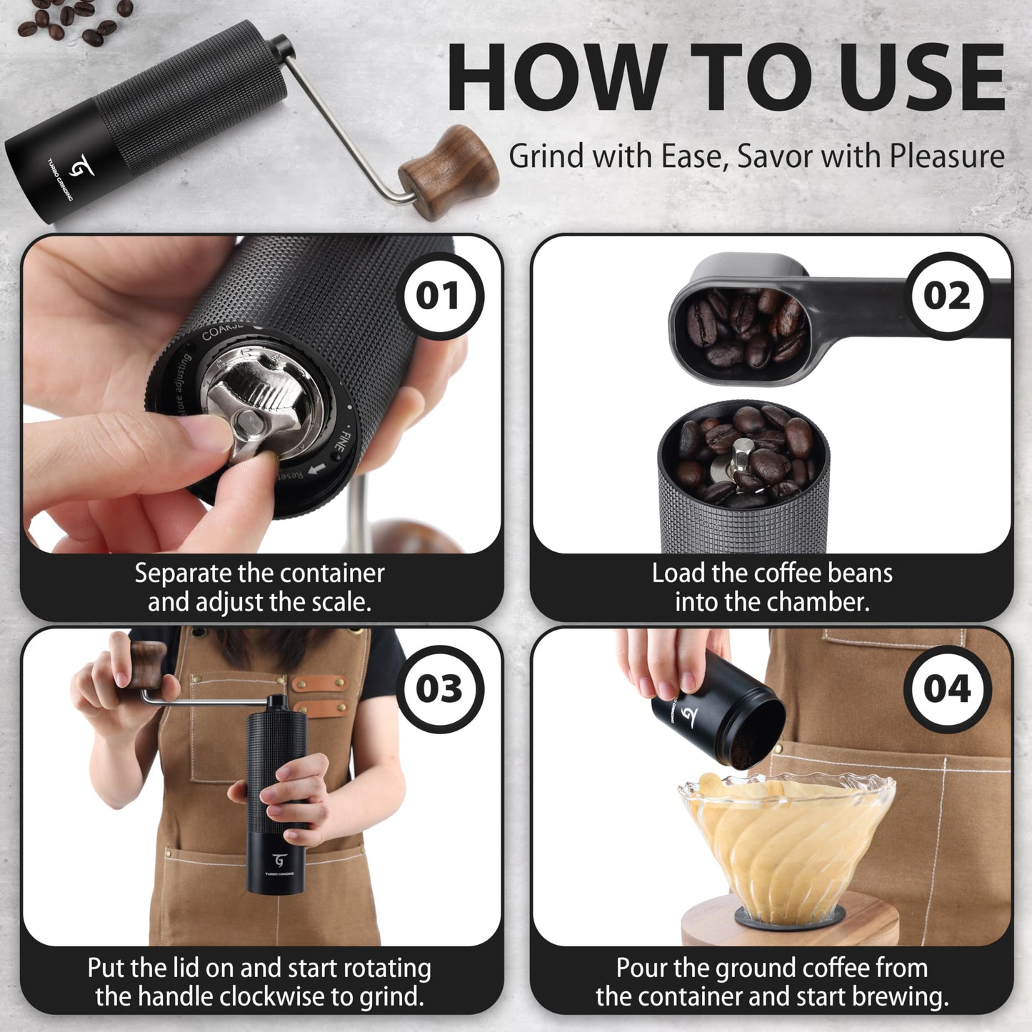 SUNYA Manual Coffee Grinder with Stainless Steel Conical Burr. Aluminum Shell Hand Coffee Bean Mill with Adjustable Settings. Coffee Recipes Booklet Included (MCG-02 Black)