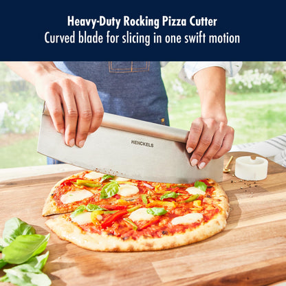 HENCKELS BBQ 2-pc Stainless Steel Pizza Cutter and Bench Scraper Set, Rocking Blade with Safety Guard and Measuring Scraper for Dough, BBQ and Baking