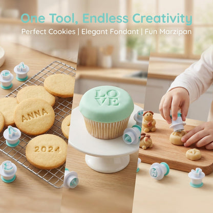 Suwimut 62 Pieces Fondant Alphabet Letter Cutters and Number Set, Cake Biscuit Mold Decorating Tools, Cookie Stamp Impress Embosser Plunger, Uppercase Lowercase Numbers Shape DIY Sugar Cookies