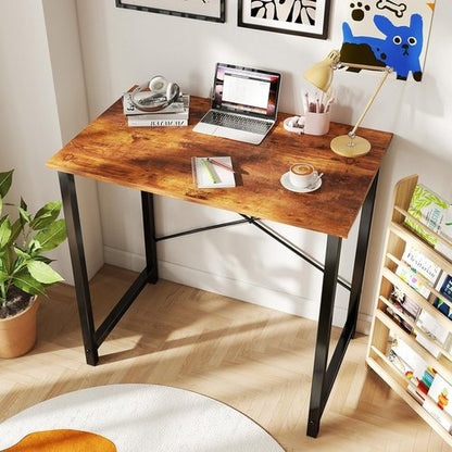 DUMOS Small Computer Desk - Modern 32-Inch Home Office Writing Table with X-Shaped Reinforcement | Rust Finish