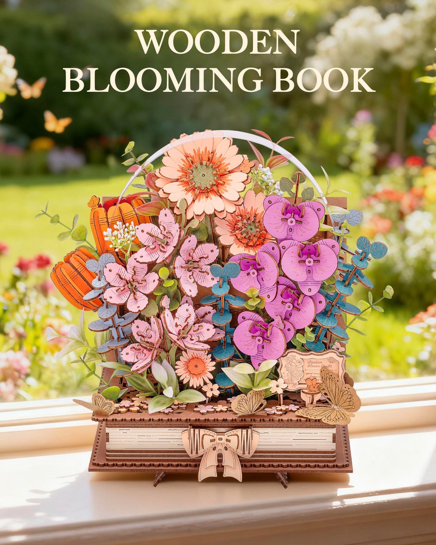 Wowood 3D Wooden Flower Puzzles for Adults-Wooden Bloom Book, Mothers Day DIY Crafts Model Kits Building Set Birthday Gifts, Artificial Botanical Decor Creative Gift for Women to Table Dispaly(552PCS)