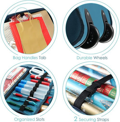 Hearth & Harbor Holiday Storage Bins - Fade Resistant Wrapping Paper Containers with Wheels | Fits Up to 30 Rolls (Pack of 2)