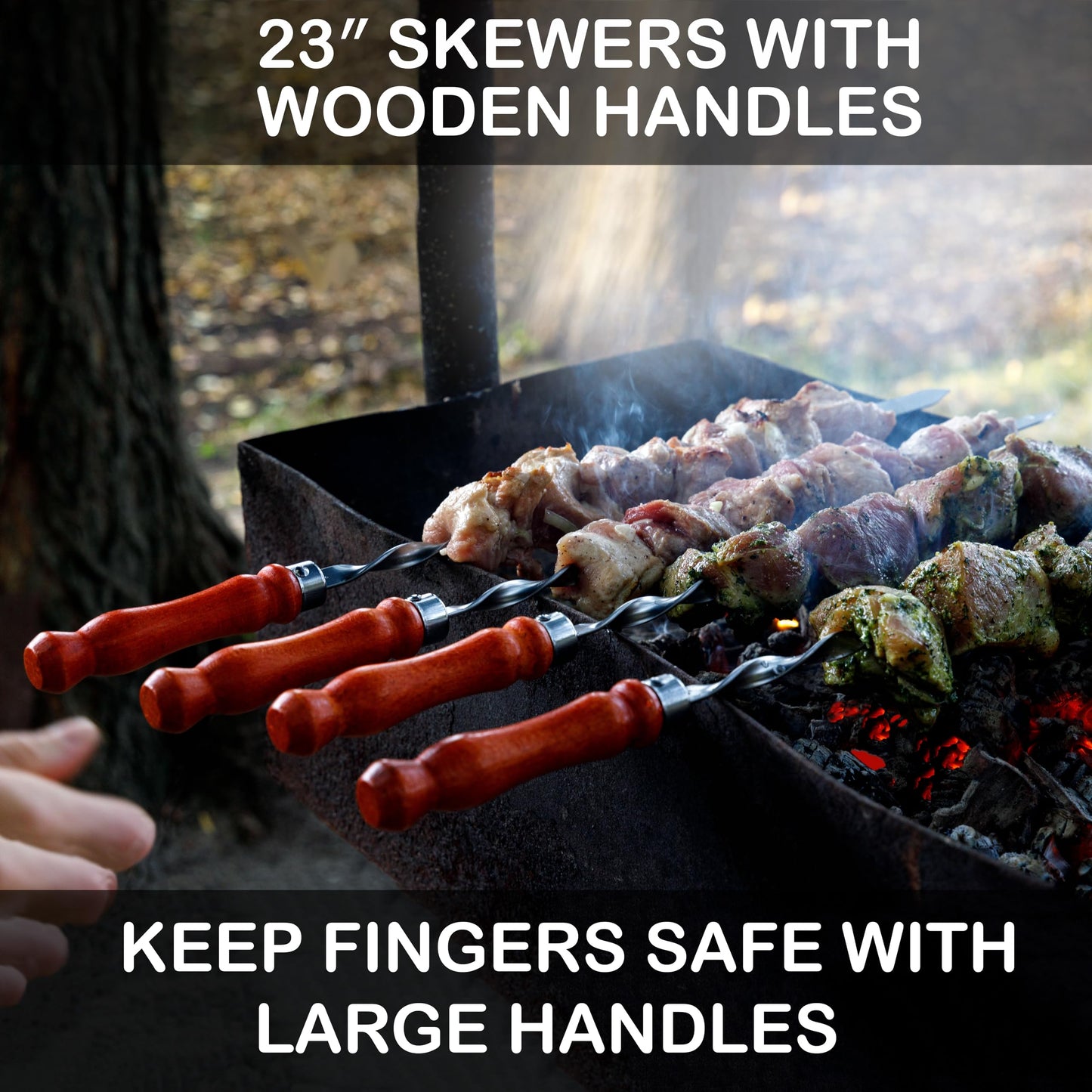 Long Stainless Steel BBQ Skewers 23.6" — Shish Kabob/Kebab Sticks, Flat Heavy-Duty Metal Grilling Rods for Picanha & Shashlik, Brazilian BBQ, Set of 10