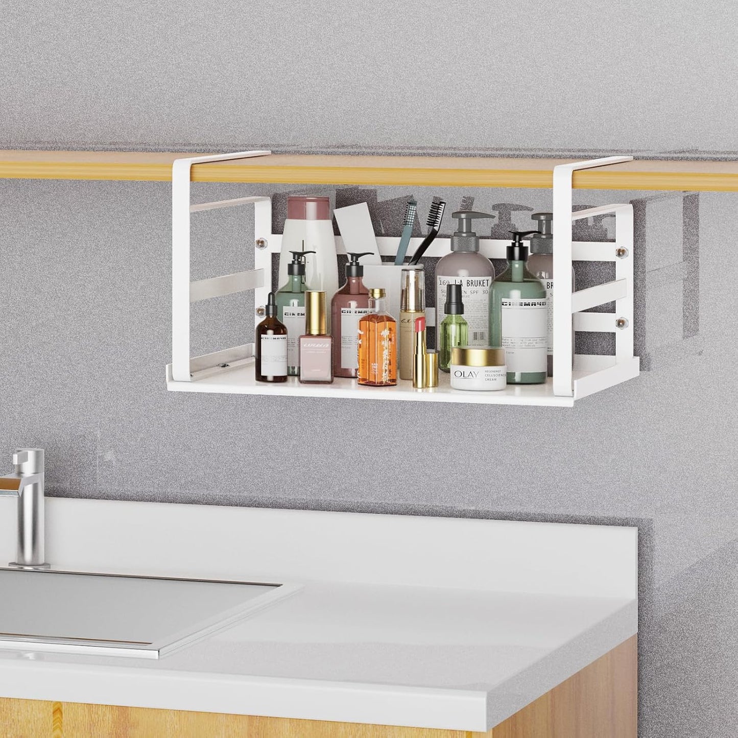 PEKGRIL 2 Pack Under Shelf Basket, Heavy Duty White Hanging Storage Basket for Kitchen, Pantry, Desk, Cabinet