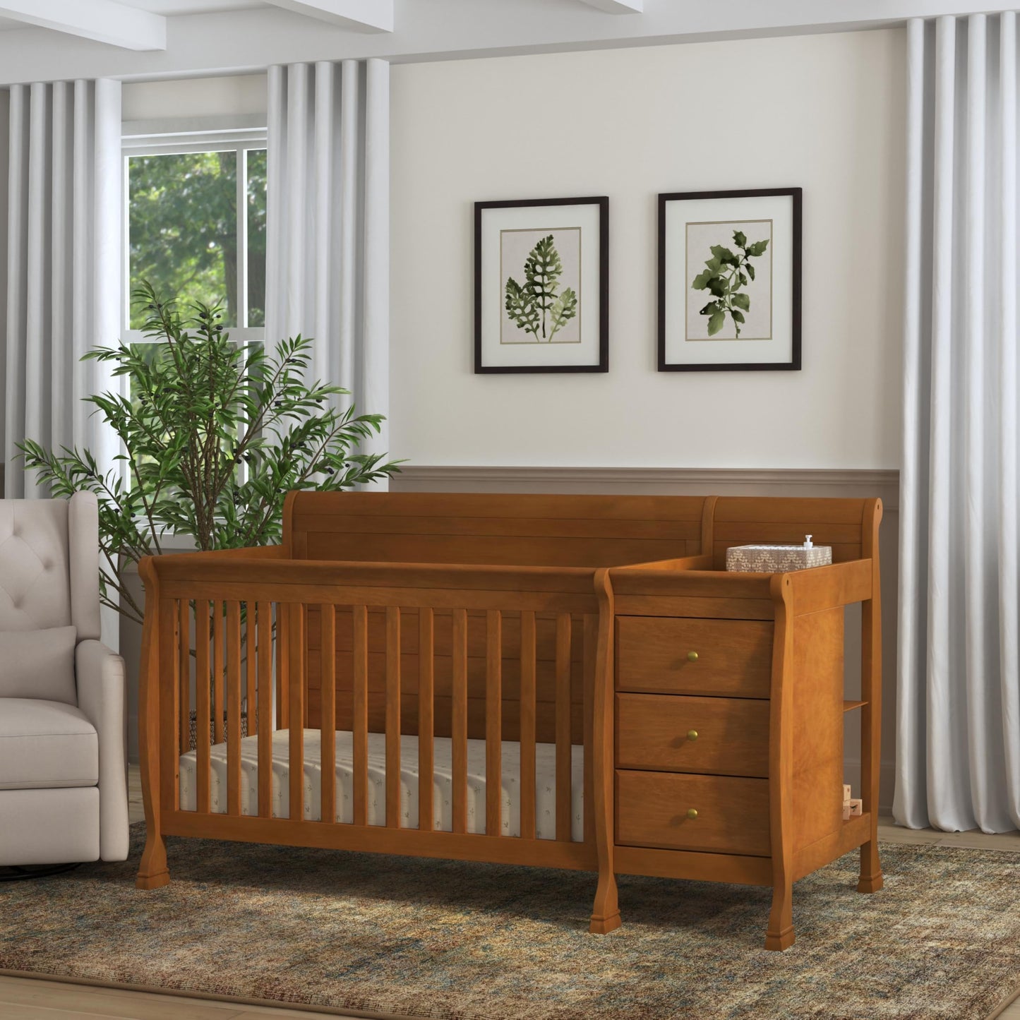 Davinci Kalani 4-in-1 Convertible Crib and Changer Combo in Chestnut
