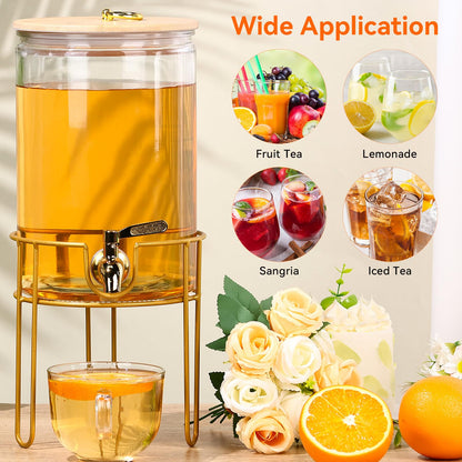 1 Gallon Drink Dispenser,2 Pack Glass Beverage Dispenser With Stand,Juice Containers with Lid for Party,Drink Dispensers for Parties With Spigot for Lemonade/Soda/Tea