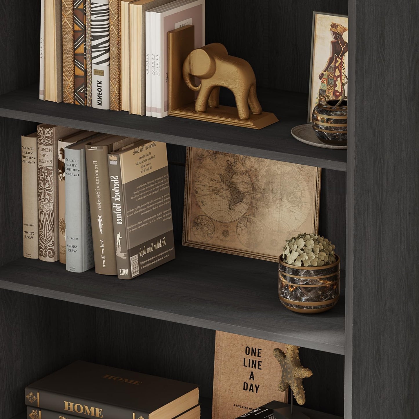 Lynsunix 70.8" Modular Bookshelf–Farmhouse Style, 6 Adjustable Tiers Shelves, Spacious Storage Cabinet for Home Office or Living Room, Black