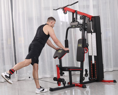 Fitvids Multifunctional Home Gym System Workout Station with Leg Extension and Preacher Curl, 122.5LB Weight Stack, M750, Multiple Pacakges