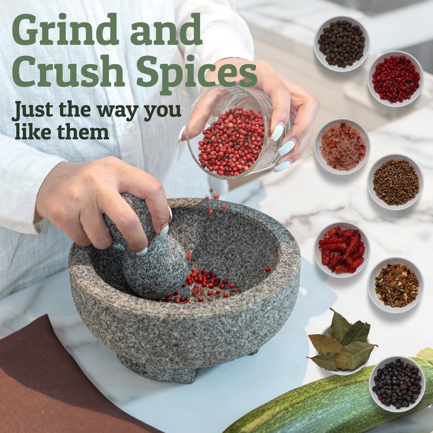 PriorityChef Granite Mortar and Pestle Set - 6.1 Inch Natural Stone Molcajete Mexicano for Spices, Seasonings, Pastes - Pestle and Mortar Bowl for Fresh Guacamole, Salsa, Pesto, Small, Grey