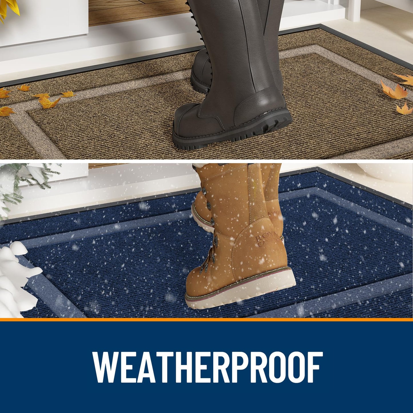 OLANLY Front Door Mat Indoor Outdoor Entrance, Waterproof All-Season, All-Weather Doormat, Sturdy Natural Rubber, Fade Resistant, Low Profile, Easy Clean Patio Porch Entryway Mat, 29.5x17, Brown