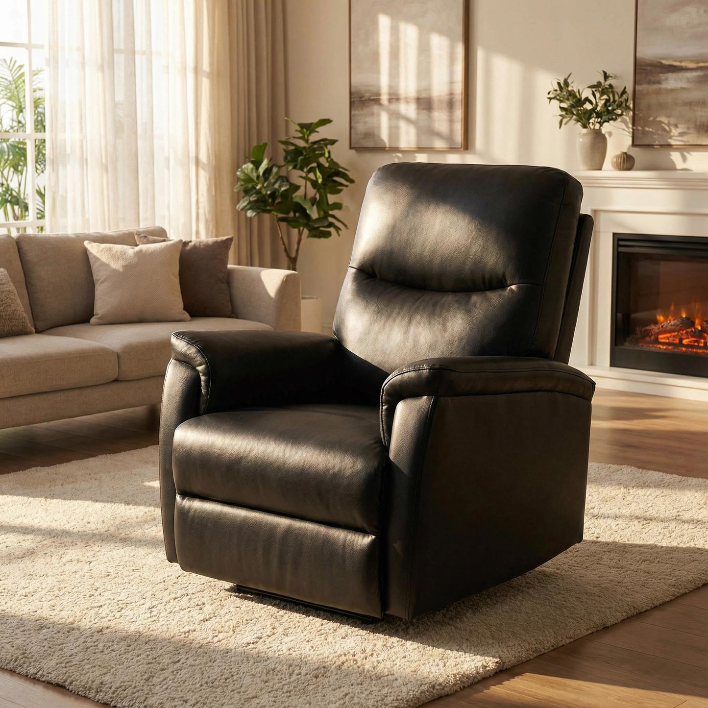 Garvee Power Swivel Recliner Chair, PU Leather Electric Reclining Armchair with Free Position, 270 Degree Swivel, 38.6 in Wide Seat, 350 Lb Capacity, Single Sofa for Living Room Bedroom,Black