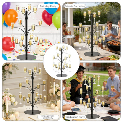DEMEGA 3-Tier 16-Holder Metal Cocktail Tree Stand, Champagne Tower for Glasses Wine Glass Holder Drink Tower, Heavy Duty Drink Stand for Martini Margarita Cups Weddings Parties