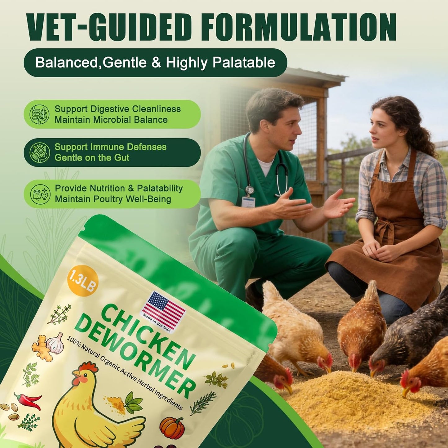 KLUORAN (1.3 LB) Natural Chicken De-wormer Powder | All-Natural Herbal Poultry Wormer for Laying Hens | Egg-Safe