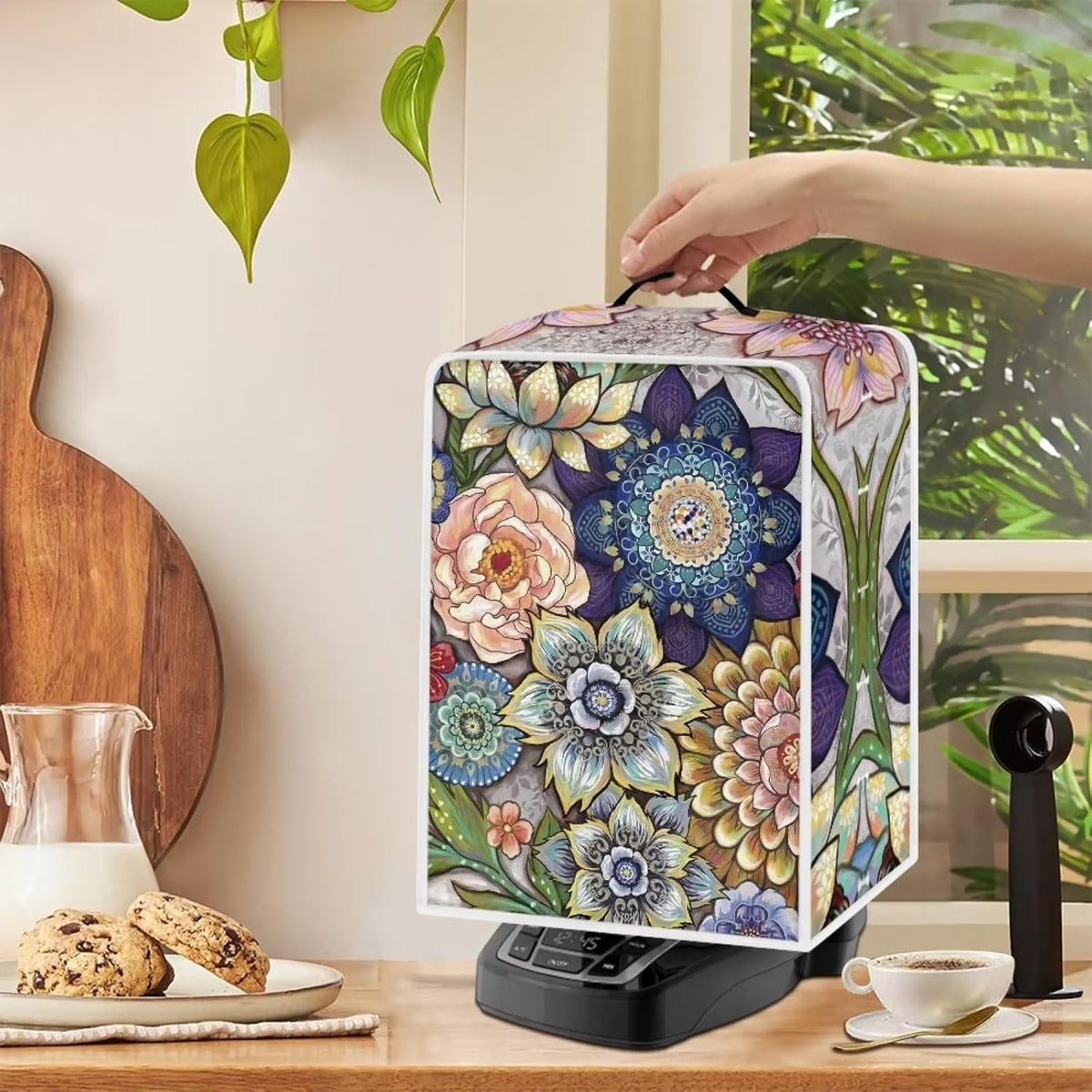 Boho Flower Coffee Machine Covers, Dust Stain Resistant Protector for Small Kitchen Appliance Coffee Makers, Home Decor