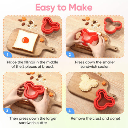Sandwich Cutter and Sealer with Storage Case, Sandwich Maker, 24 Pcs Crustless Sandwich Cutters for Kids Lunch & Bento Box Accessories, Decruster Sandwich Maker Bread Cookie Cutters for Kids