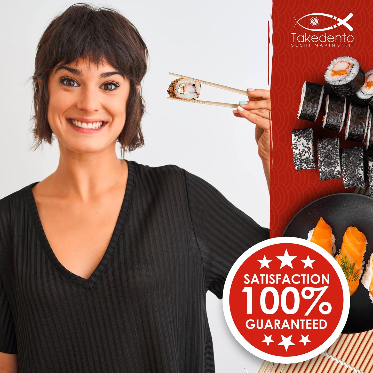 Takedento DIY Sushi Making Kit for Beginners – Transparent Sushi Bazooka – Food Grade Safe– Traditional Bamboo Sushi Rolling Mats – 23 Piece All You Need Sushi Making Kit