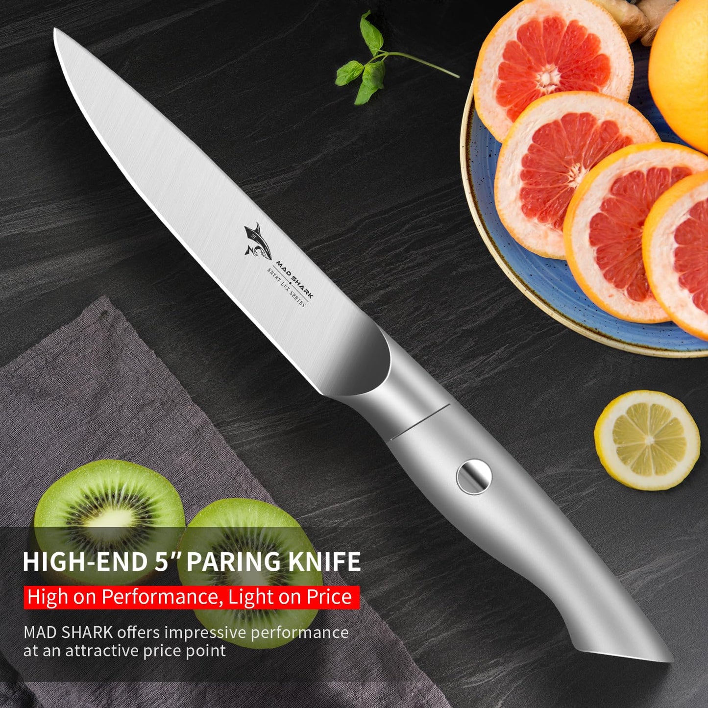 MAD SHARK Paring Knife 5 inch Paring Knives, Small Kitchen Knife, German Stainless Steel Vegetable Knife, Ergonomic Handle Design, Unique Gift for Men/Women