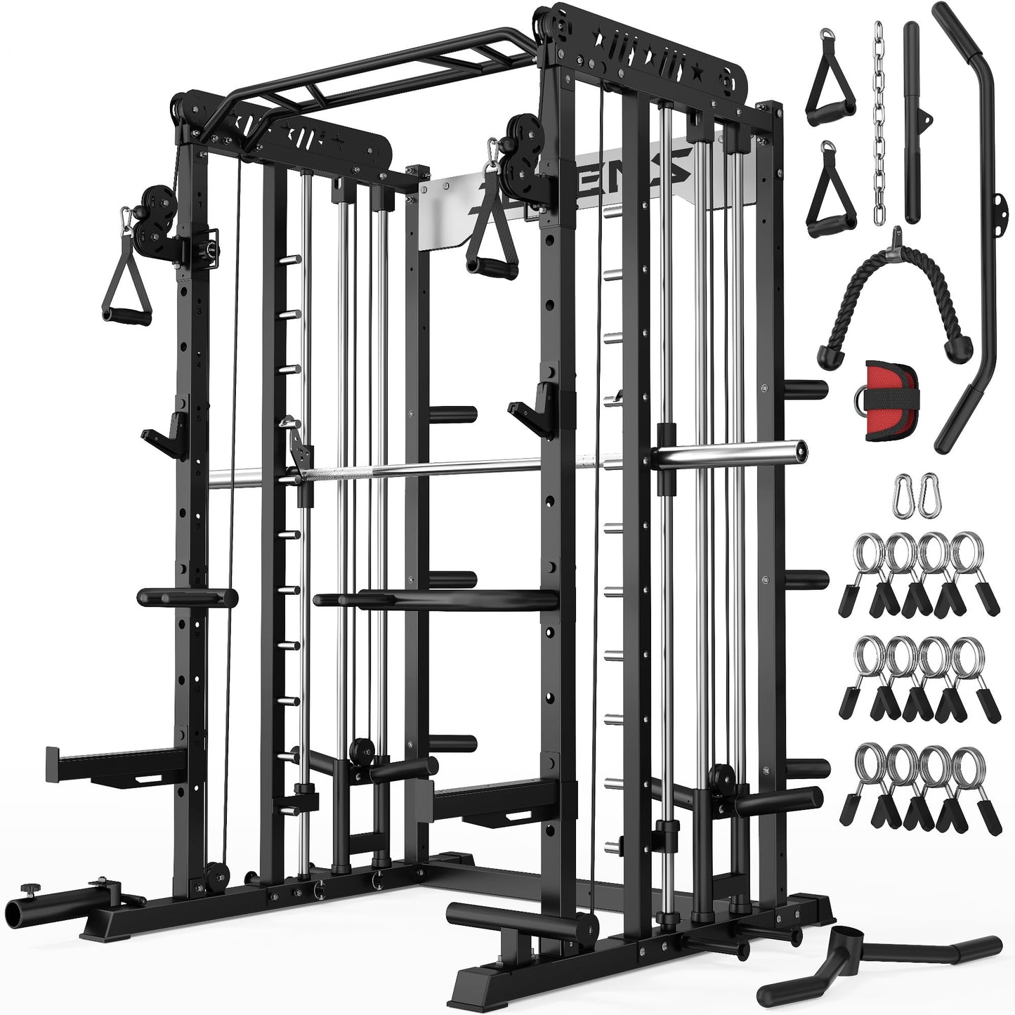 JELENS Smith Machine for Home Gym, Multi-Function M12 Power Cage, Squat Rack with Smith Bar and More Attachment (Black, M12 Smith Machine)