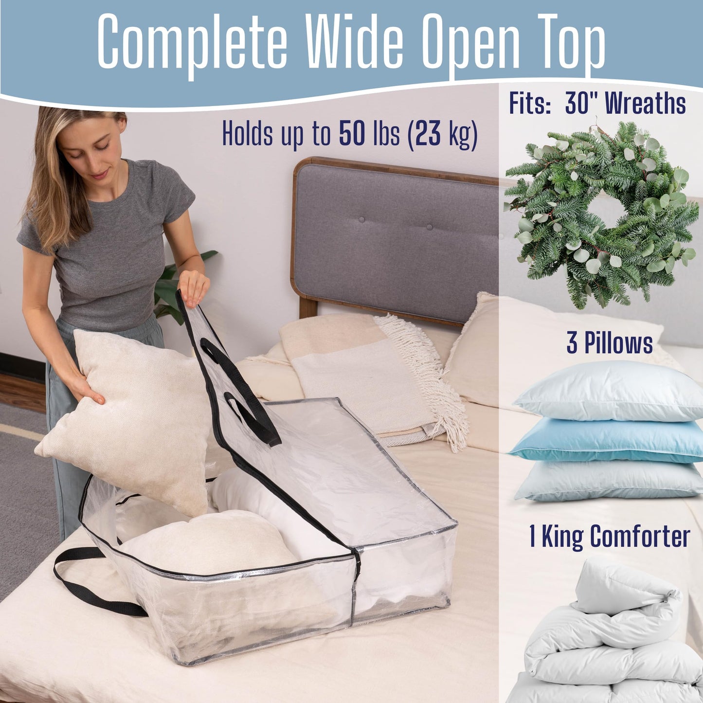 VENO 4 Pack Clear Moving Bags, Fits 30" Wreath & Storage Totes, Heavy Duty Packing Bags with Handles for Clothes & Bedding