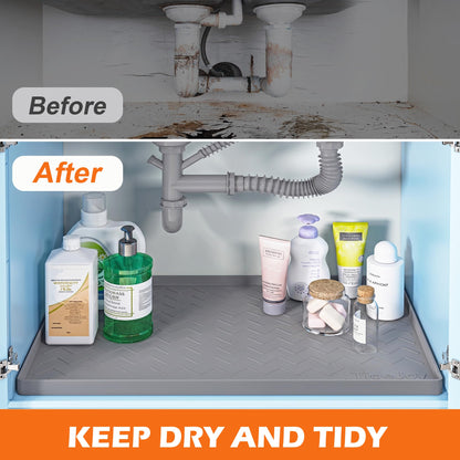 TigeJoy 34" x 22" Under Sink Mats for Kitchen Waterproof, Leak-Proof Silicone Mat Sink Protector and Cabinet Liner, Kitchen Essentials Organizer and Storage, Boot or Shoe Tray, Pet Feeding Mat