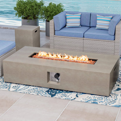 COSIEST 2-Piece Outdoor Propane Fire Table Set, Certified, Rectangle Concrete 56" Rectangular Gray Fire Pit (50,000 BTU) w 20lb Tank Table,Waterproof Cover for Garden, Porch, Backyard