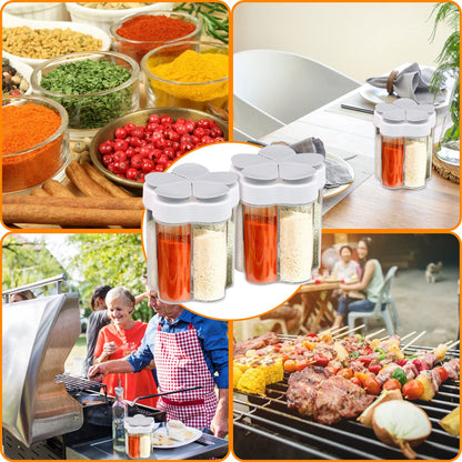 inheming 2 PCS Travel Spice Jars, 5-in-1 Seasoning Containers, Clear Plastic Condiment Bottle for Camping, Hiking, BBQ, Picnic