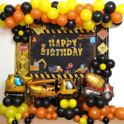 FIGEPO 96 Pack Set Construction Birthday Party Supplies Dump Truck Party Decorations Kits with Balloons Garland kit