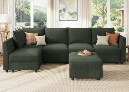 HONBAY Modular Sectional Sleeper Sofa Green Couch L Shaped Sectional Sofa with Storage, Convertible Couches for Living Room - Green
