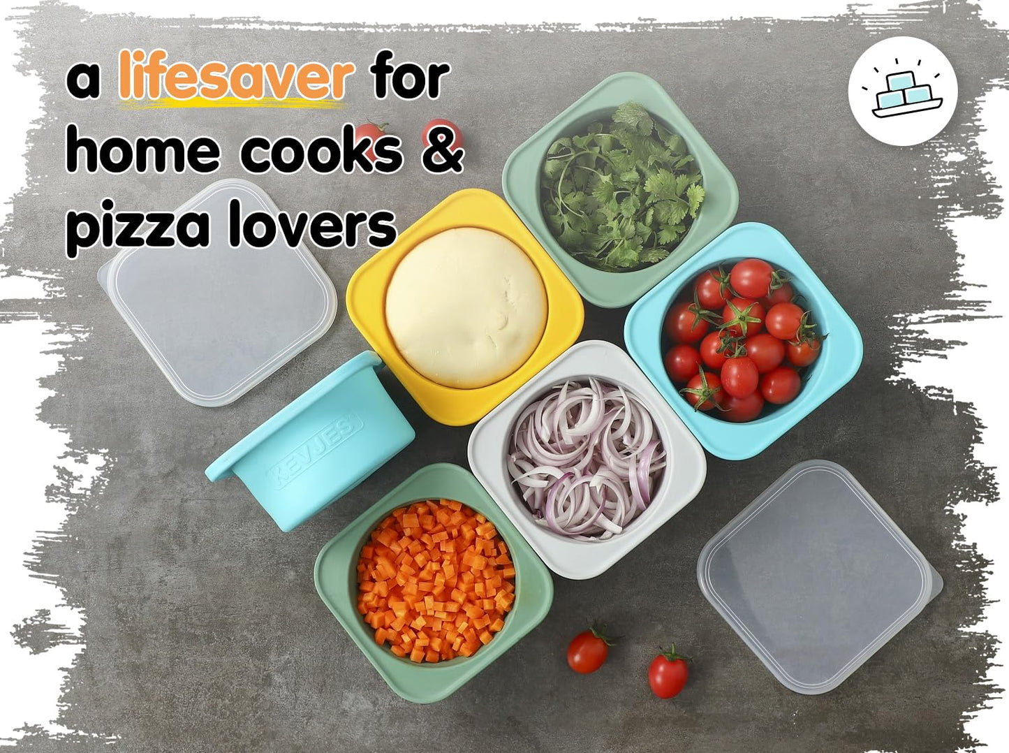 KEVJES PLUS 1000ml Pizza Dough Proofing Containers for DIY family Artisan Pizza, Food Grade Silicone Stackable Boxes with Lids, Freezer, Fridge, Dishwasher Safe,4sets (Space Gray)