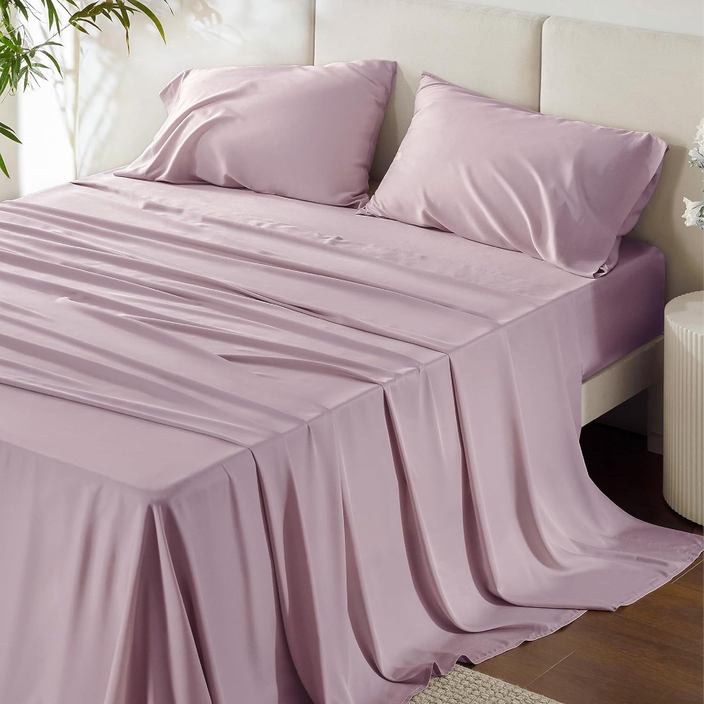 Bedsure Cooling Bed Sheets - Breathable Rayon from Bamboo | Soft Luxury Bedding, Full Size, Lavender