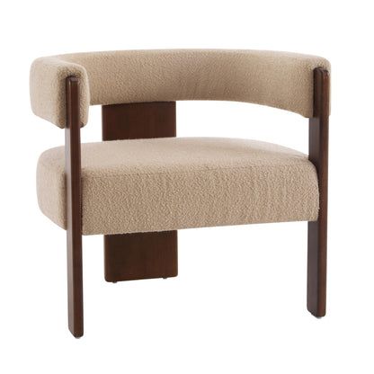 Merax Boucle Upholstered Accent Chair, Modern Barrel Armchair with Wooden Legs, Comfy Lounge Reading Chair for Living Room Bedroom Office, Soft Fabric Single Sofa Chair, Light Camel