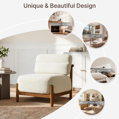 Mid Century Modern Accent Chair Set of 2, Upholstered Armless Lounge Chair with Wooden Frame and Thick Padded Seat for Living Room, Bedroom,Linen