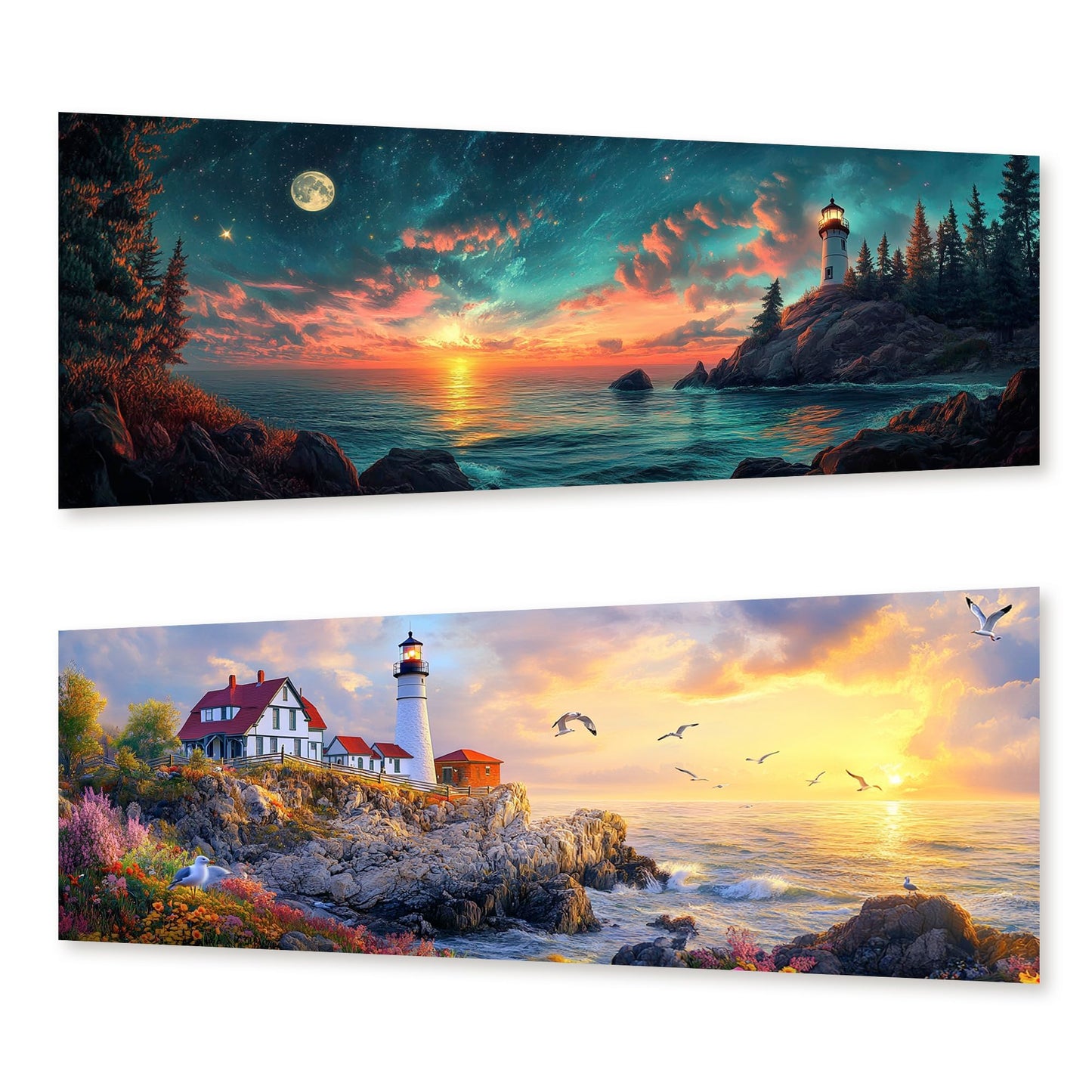 Zariocy 2 Pack Large Diamond Art Kits for Adults Lighthouse, DIY Diamond Painting Art Landscape Round Full Drill Crystal Diamond Embroidery Paintings Arts Craft for Home Wall Decor 31.5x11.81 inch