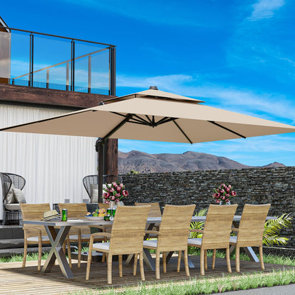 ZLACUIU 10x13FT Cantilever Outdoor Patio Umbrellas, Double Top Large Rectangle Umbrella, Heavy Duty 360° Rotation Offset Outdoor Sun Shade Umbrella for Garden Deck Pool Backyard Patio, Beige