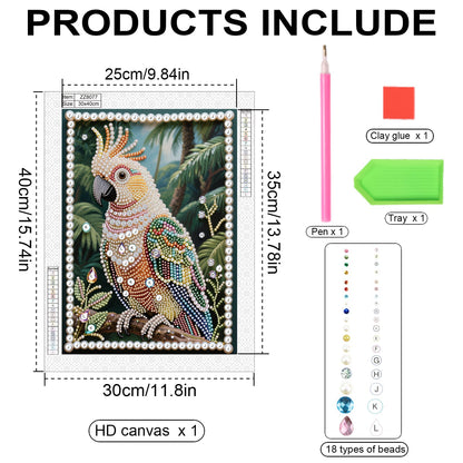 Stalente Pearl Diamond Painting Kits for Adults Parrot, 5D Special Shape Diamond Art Kits for Beginners, Crystal Rhinestones Diamond Painting for Home Wall Decoration Gift 12×16inch, Bird