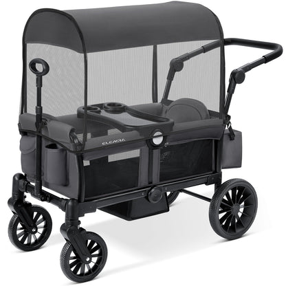 ELEMARA Foldable Wagon Stroller, Stroller Wagon for 2 Kids, Premium All Terrain Wagon for Kids with Removable Canopy, Adjustable Push/Pull Handle, Harnesses, Large Storage Bag, Gray