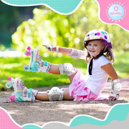 SULIFEEL Rainbow Unicorn 4 Size Adjustable Light up Roller Skates for Girls Boys for Kids Medium