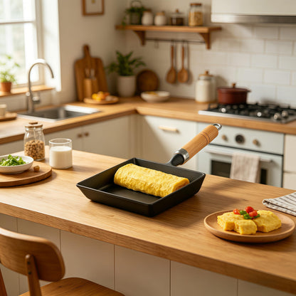 Tamagoyaki Pan, Cast Iron Japanese Omelette Pan for Breakfast, Perfect Rolled Eggs - Rectangular Egg Skillet for Gas & Induction Stovetops - Naturally Nonstick Surface When Seasoned, 7.2 x 6.1 inches